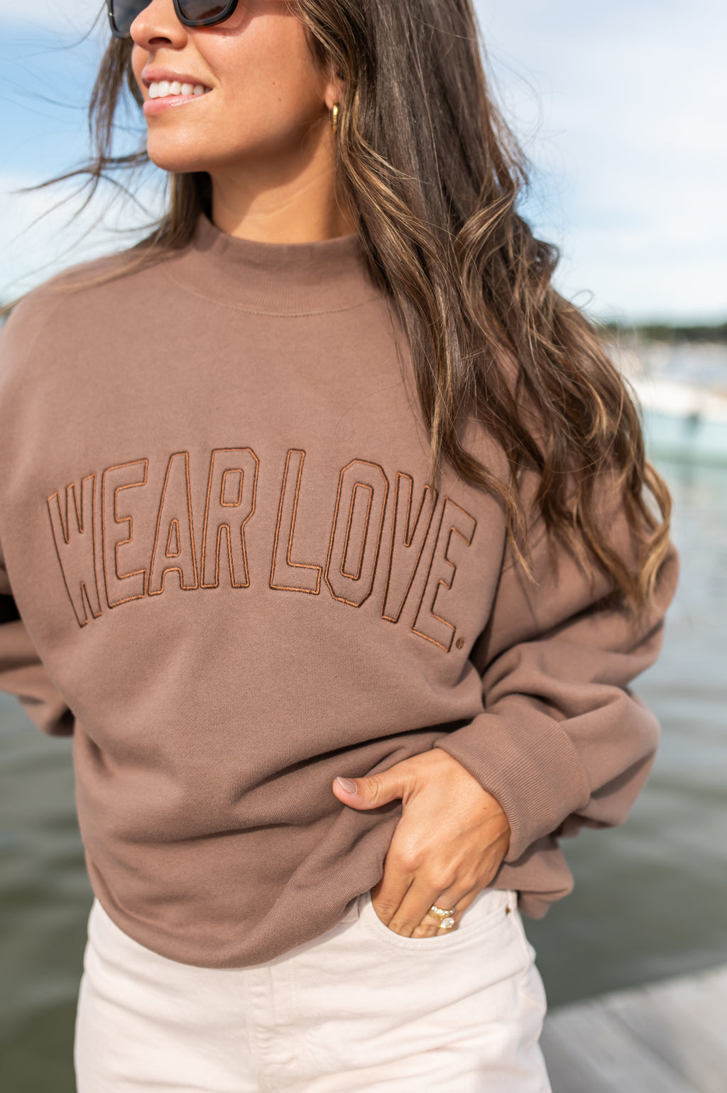 Latte Brown Mock Neck Sweatshirt | Sustainable Premium | Wear Love®
